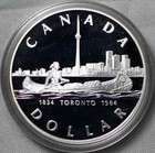 1984 Canada -  1 Dollar - Toronto   Canoe -  375 Oz Proof Silver -rcm Pkg W  Coa