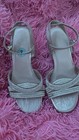 Andrea Silver Rhinestone Glitter Strappy Block Heel Women s Sandals Size 7