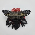 Handmade Japanese Seed Bead Floral Hair Barrette Red Black Beaded Flower Clip 