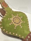 Antique Folk Art Fireplace Bellows Leather Brass Studded Felt Hearth Decor