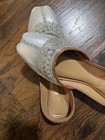 Women   s Silver Leather Slip-on Round Toe Flats Beaded Lightweight Size 11