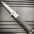 9  Italian Milano Stiletto Tactical Spring Assisted Open Pocket Knife Black Wood