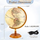 12    Illuminated World Globe W raised Relief Led Lights   Time Zone Non-slip Base