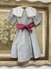 Vintage Girls Floral Party Dress Pink Satin Sash Lace Collar Size 6 Retro Easter