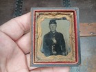 9th Plate Tintype Civil War Soldier Armed Ornate Bowie Handle Half Case 