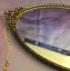 Vintage Hollywood Regency Gold Metal Filigree Oval Vanity Mirror Tray Birds Flor