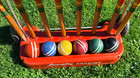 Vintage Croquet Player Complete Set W  Rolling Stand Lawn Yard Game Lawnplay