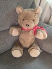 Plush Teddy Bear Stuffed Animal 4 Jointed Brown beige With Black Eyes And Bow