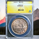 1935 Canada Silver George V   1  Canadian One Dollar Coin Anacs Graded Ms63 A1