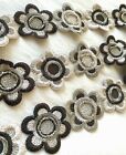 Applique Flowers Embroidered Beads Slate Brown Pearl Silver 1 75  4pcs