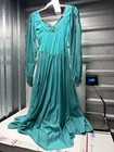 Teal Turquoise Long Sleeve Stage Dance Costume Dress Sequin Cuffs Full Length