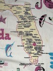 Vintage Mcm Florida State Novelty Souvenir Scarf Teal   Pink Landmarks Flamingos