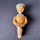 Vintage Hand Carved Wooden Bottle Stopper Man With Goblet Folk Art Wine Cork