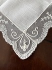 Vtg French Style Hanky White Linen Blend W emb Floral Netted Lace 11    Sq bridal