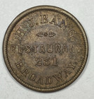 1861 H v  Bang Civil War Merchant Token  Restaurant  New York 