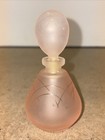 Vintage Pink Frosted Glass Perfume Bottle Etched Pattern Unbranded - Empty