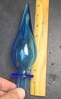 Vintage Tall Italian Empoli Glass Genie Bottle     Flame Stopper     8 In - Great 