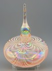 Vintage Hand Blown Iridescent Pink Art Glass Swirls Perfume Bottle With Stopper