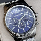 Michael Kors Lexington Mk8280 Chronograph 45 Mm Navy Dial Silver Tone Wristwatch
