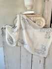 45x18 Blue White Antique French Linen Scarf Table Center Embroidered Embroidery