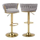Set Of 2 Bar Stools Swivel Adjustable Bar Velvet Chairs Modern Counter Height