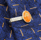 Vintage Tie Bar Clip Clasp Stay Silver Tone Orange Flower   Oval Cabochon