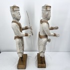 Set Of 2 Vintage Carved Wood Thai Musician Statues On Wood Stands 29  -  read