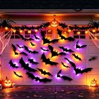 100 Pcs Halloween Bats Stickers With 60 Purple And Orange Lights - 3d Lighted