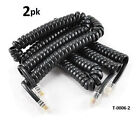 2-pack 6ft 4p4c Black Replacement Coiled Handset Telephone Cable Cord - T-0006-2