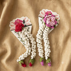 Pair Of 2 Handmade Crochet Red Rose   Pink Lotus Hair Clips Floral Gajra Set