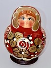 Vintage Russian Nesting Dolls Matryoshka 5 Piece   Hand Painted Red Gold Flowers