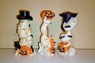 Vtg Halloween Candle Stick Holder Lot Ghosts On Pumpkins   Dinner Taper Candles