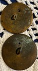 Pair Of Vintage Copper Colored Shank Buttons W house And Watermill Relief