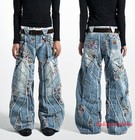 Ladies  Blue Jeans Floral Straight Casual Pants Vintage Tassel Punk New Arrivals