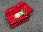 Porcelain Hinged Trinket Box  Cat On Red Chaise Lounge Couch  Kitten