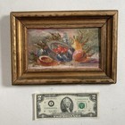 Vintage Original Miniature Oil Painting Still Life Fruit Plums Cherries -signed