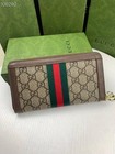 Gg Monogram Zip Around Long Wallet Organizer Brown Leather Card Holder W  Box