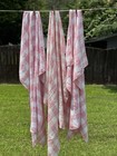 Mcm Pink White Tablecloth Luncheon Square Plaid Check Linen 49    Sq Vintage Lot 3