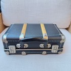 Vintage Small Black Train Case Suitcase Wood Slats Metal Corners Retro Luggage