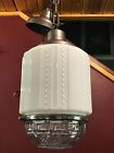 Vintage Art Deco Glass Skyscraper Pendant Light With Two Part Prismatic Shade
