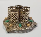 Vintage Lipstick Holder 5 Slot Filigree Metal Rhinestones 1940s Or 1950s