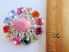 Gorgeous Czech Vintage Glass Rhinestone Button     Crystal   Multicolors   Pink