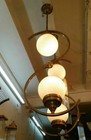 Pair Of Antique Art Deco Brass Ceiling Lights - Vintage Fixtures With Milk Glass