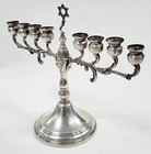 Antique Art Nouveau 20th C Sterling Silver Judaica Menorah Hanukkah