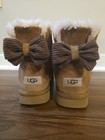 Ugg Mini Bailey Knit Bow 1117650 Chestnut Sheepskin Boots Women   s Us Size 6 Euc