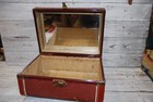   Vintage Red Leather Train Case Distressed With Travel Tag   