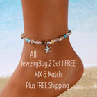 Seashell Anklet Starfish Charm Ankle Bracelet Beach Beads Jewelry Dainty 9in New