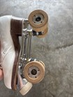 Vintage Chicago Roller Skate Co Ware White Lthr Skates Wood Wheels   Case Xtr