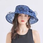 New Kentucky Derby Wide Brim Mesh Foldable Hat Women Polka Dot Church Party Cap