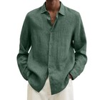 Men Linen Dress Shirt Long Sleeve Button Down Plus Size Dark Green